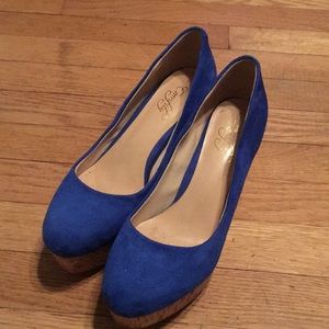 Blue wedge shoes